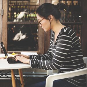 woman laptop searching research connection technol PKE3NJQ