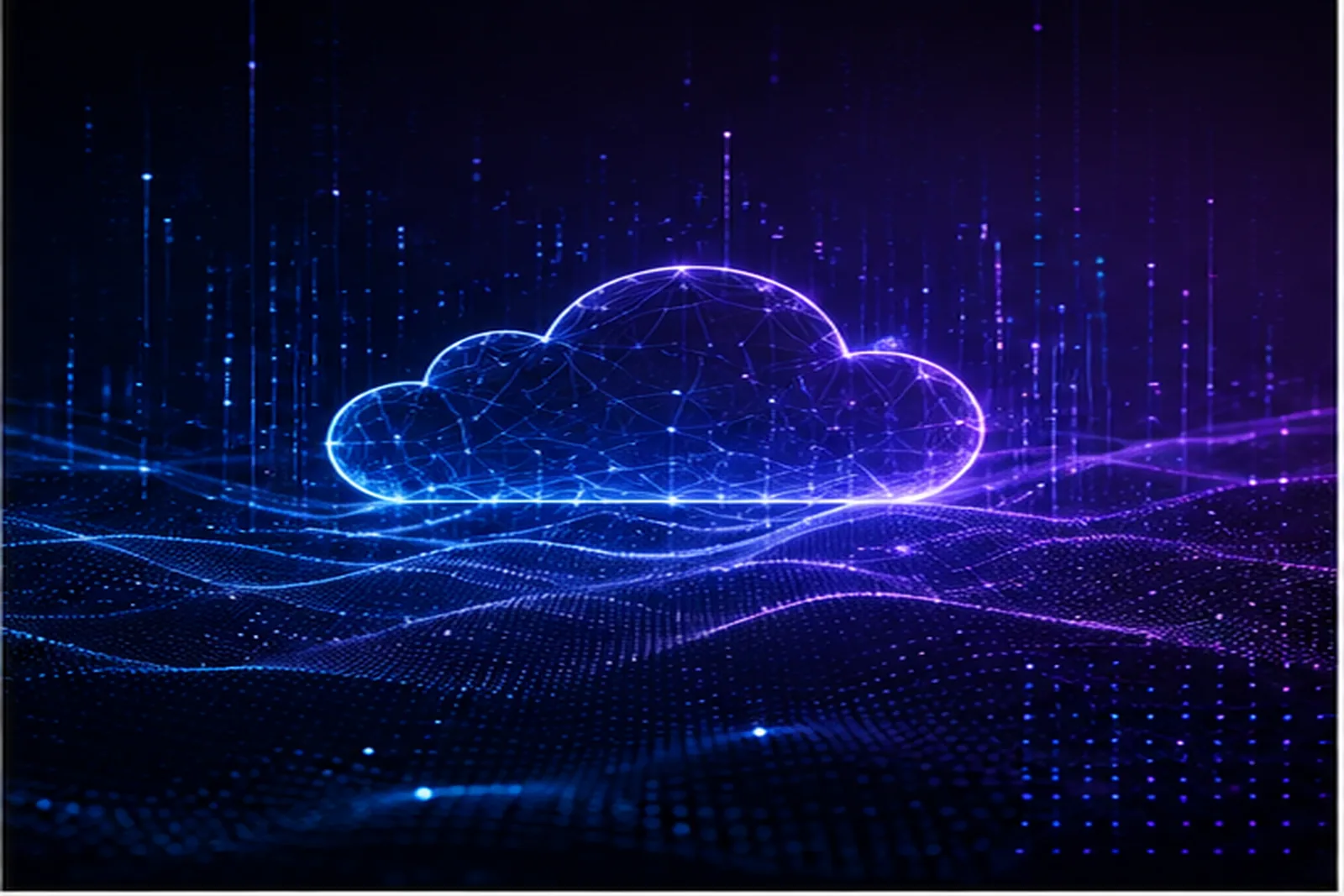 A glowing cloud above a global particle mesh, representing content delivered from servers close to each visitor