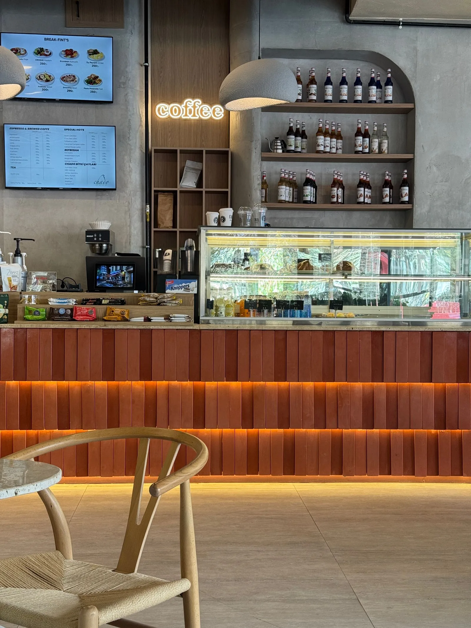 Modern coffee shop interior with warm ambiance